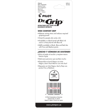 Pilot 36100 BDG Dr. Grip Ball-Point Pen, Black Barrel, Black Ink, Medium Pt