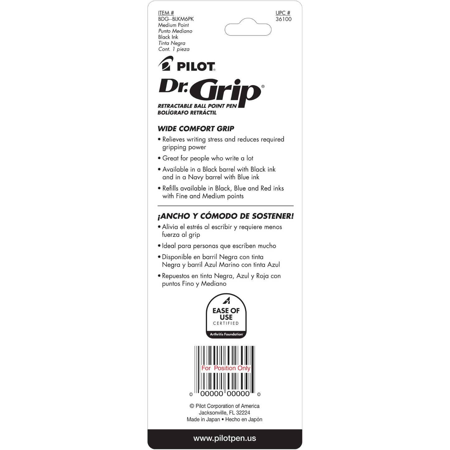 Pilot 36101 BDG Dr. Grip Ball-Point Pen, Blue Barrel, Blue Ink, Medium Pt