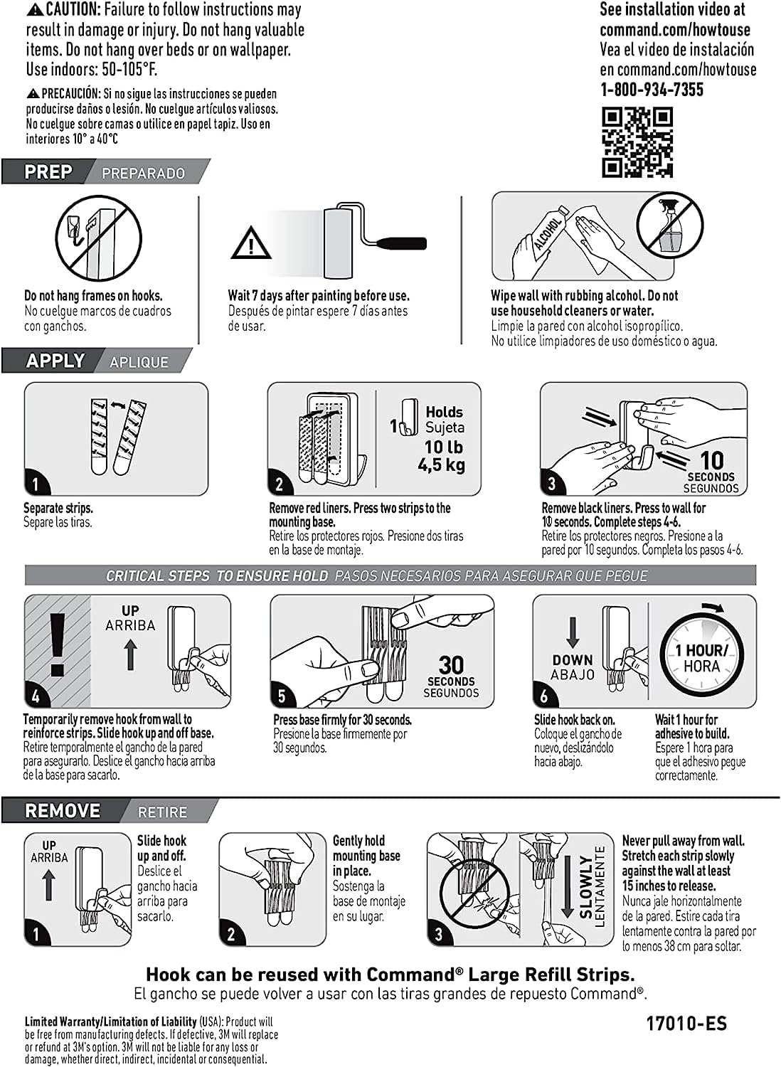3M 17004-2ES  Command Jumbo Utility Hook, 2 hooks, 4 strips