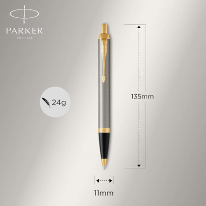 Parker IM Ballpoint Pen, Brushed Metal with Medium Point Blue Ink Refill (1975559)