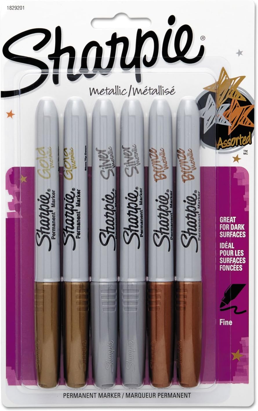 1829201 Sharpie Metallic Permanent Marker, Fine Pt, Gold/Silver/Bronze Pack of 6