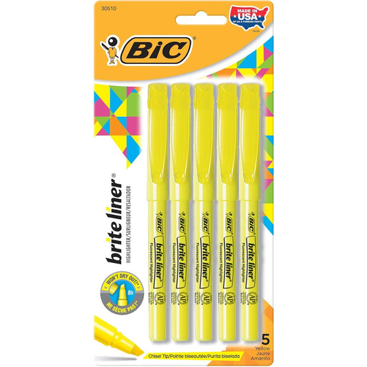 BIC Brite Liner Highlighter Pocket Chisel Tip 5-Pack Blister