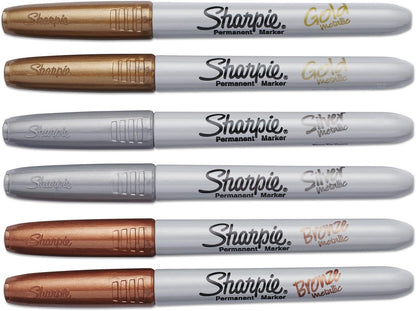 1829201 Sharpie Metallic Permanent Marker, Fine Pt, Gold/Silver/Bronze Pack of 6