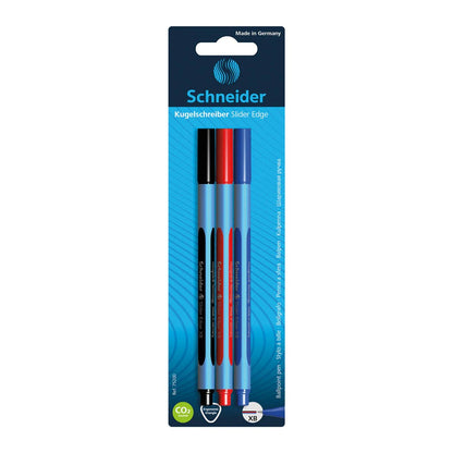 SCHNEIDER SLIDER EDGE, BALLPOINT PEN, BLISTER PACK, 3 X (BLACK, BLUE, RED), XB