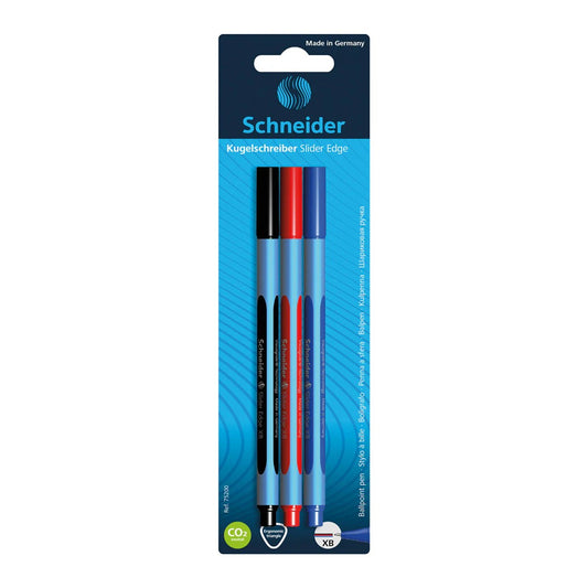 SCHNEIDER SLIDER EDGE, BALLPOINT PEN, BLISTER PACK, 3 X (BLACK, BLUE, RED), XB