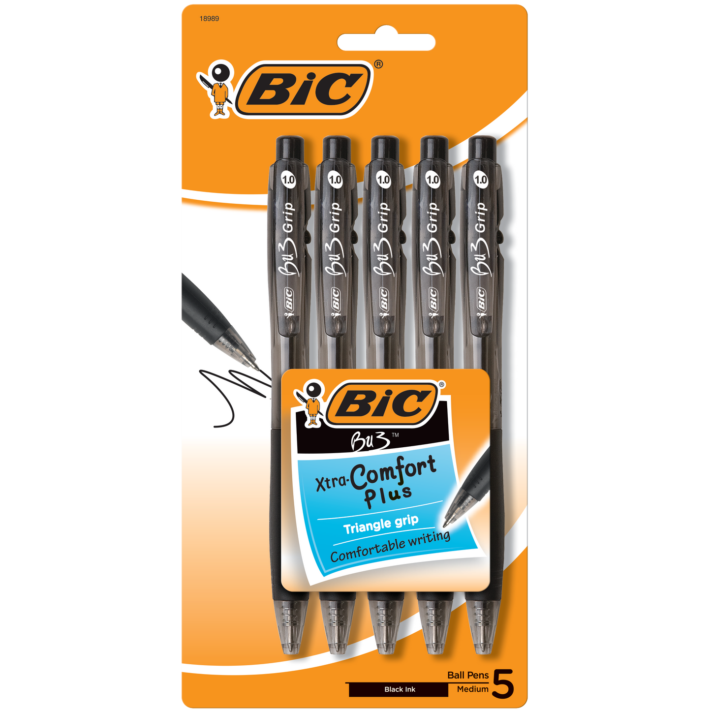 BIC BU3 Grip Medium Point (1.0mm) 5-Pack Blister