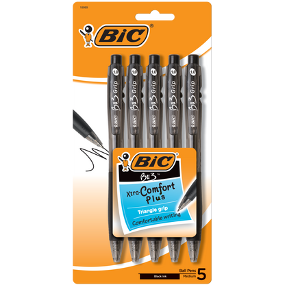 BIC BU3 Grip Medium Point (1.0mm) 5-Pack Blister