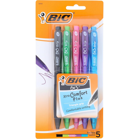 BIC BU3 Grip Fashion Medium Point (1.0mm) 5-Pack Blister