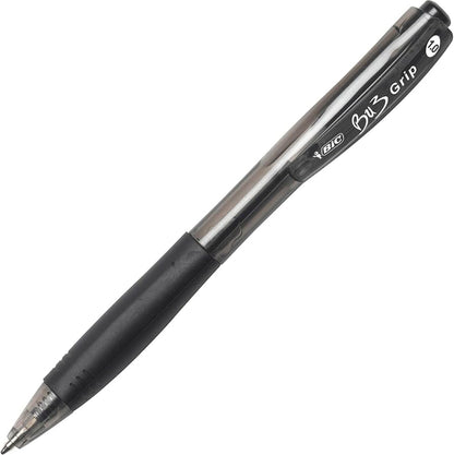 BIC BU3 Retractable Ballpoint Pen Grip Med Point (1.0mm) Black, Dozen Box