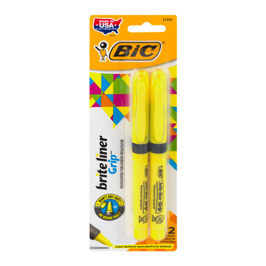 BIC Brite Liner Grip Highlighter Pocket Chisel Tip 2-Pack Blister