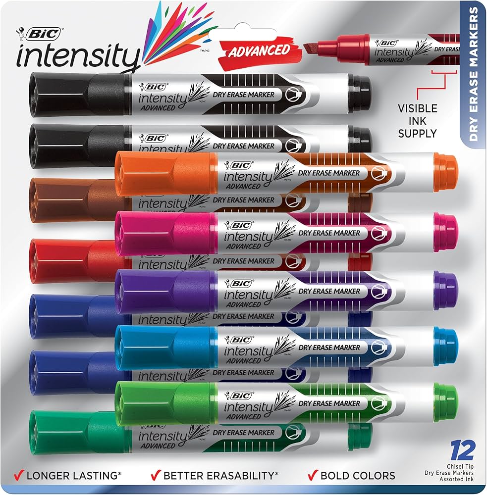 BIC Intensity Advanced Dry Erase Marker Tank Chisel Tip 12-Pack Blister