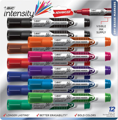BIC Intensity Advanced Dry Erase Marker Tank Chisel Tip 12-Pack Blister