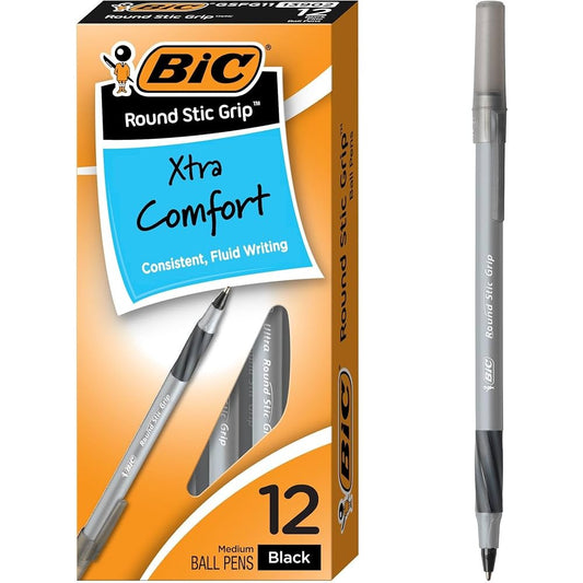 BIC Round Stic Grip Xtra Comfort Medium Point (1.2mm) Dozen Box