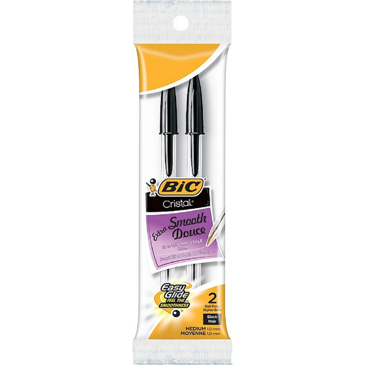 BIC Cristal Xtra Smooth Medium Point (1.0mm) 2-Pack Pouch