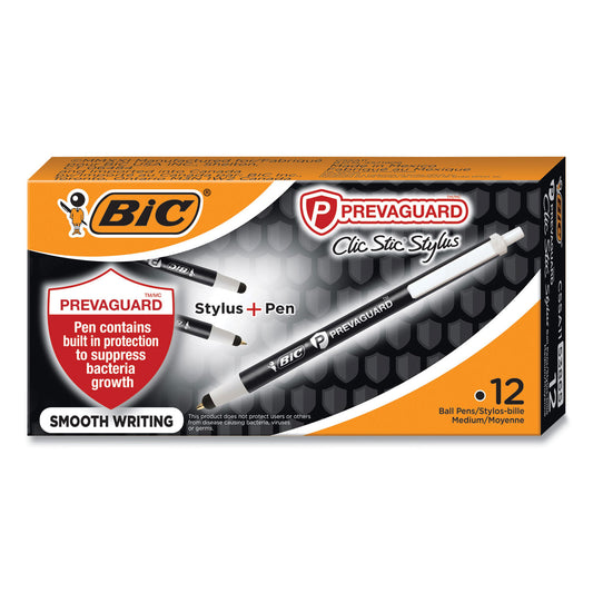 BIC PrevaGuard Clic Stic Stylus, Black Dozen Box