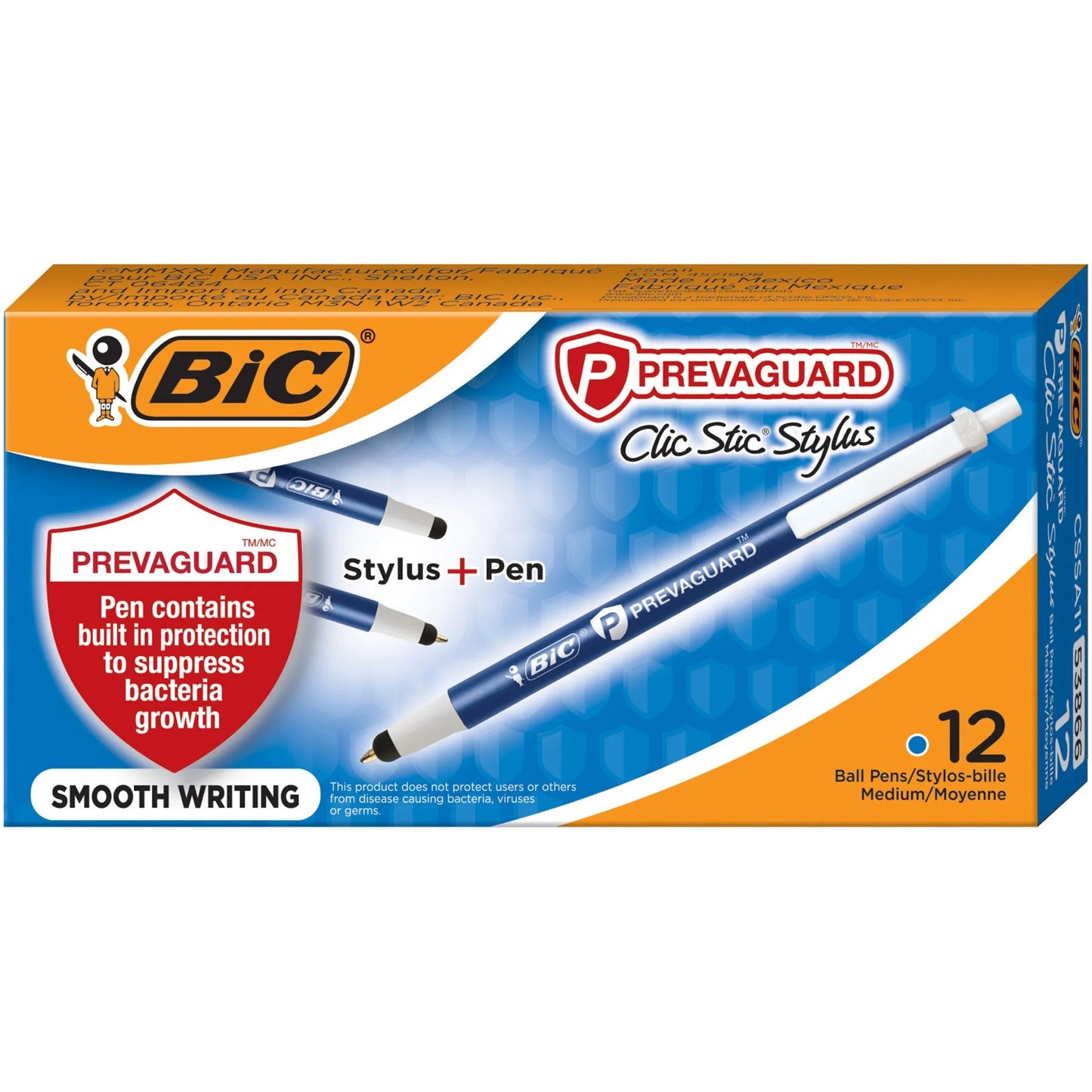 BIC PrevaGuard Clic Stic Stylus, Blue Dozen Box