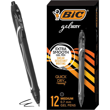 BIC Gel-ocity Quick Dry Retractable Gel Pens, Medium Point, 0.7 mm, Black
