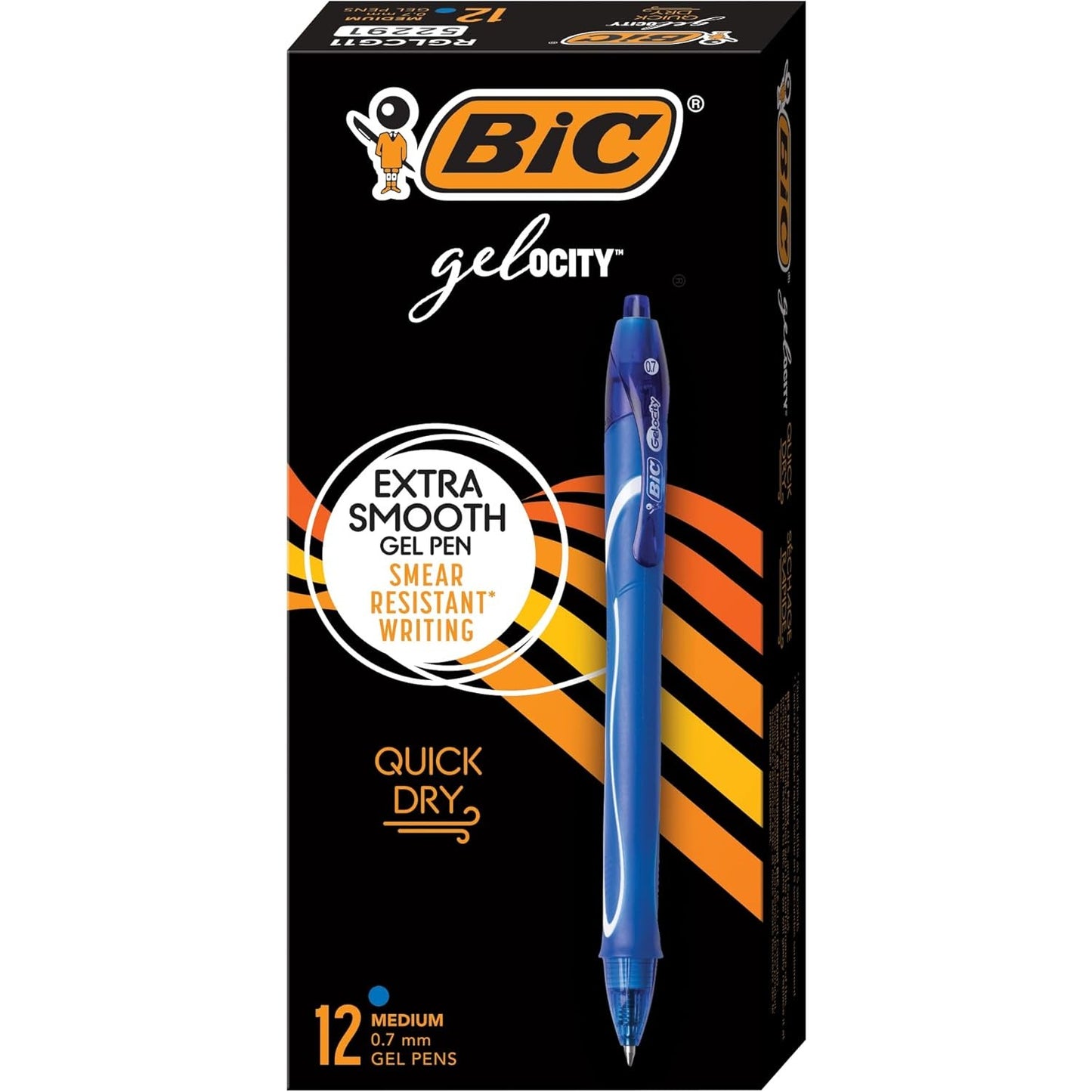 BIC Gel-ocity Quick Dry Medium Point (0.7mm) Dozen Box Blue