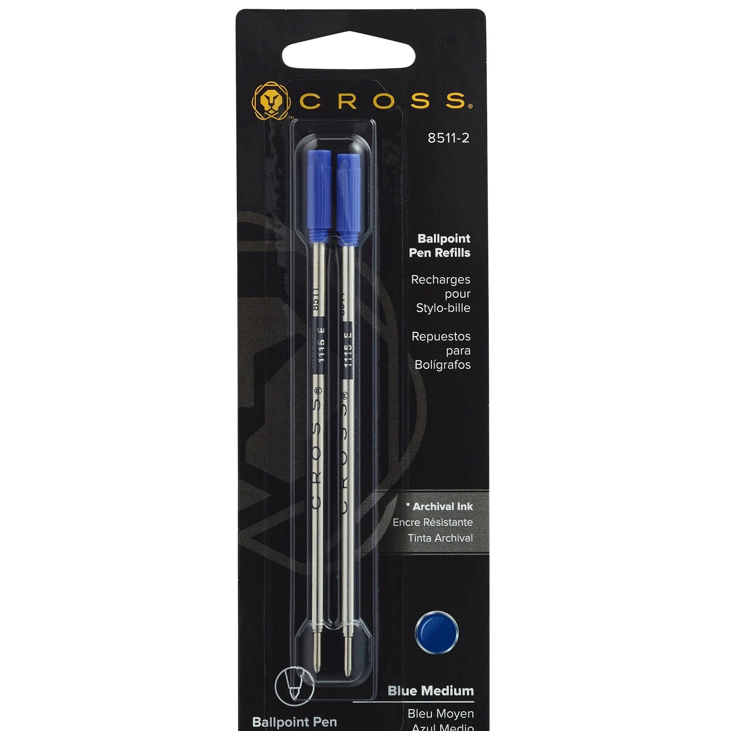Cross 8511-2 Refill, Ballpoint Medium Blue 2 Pk