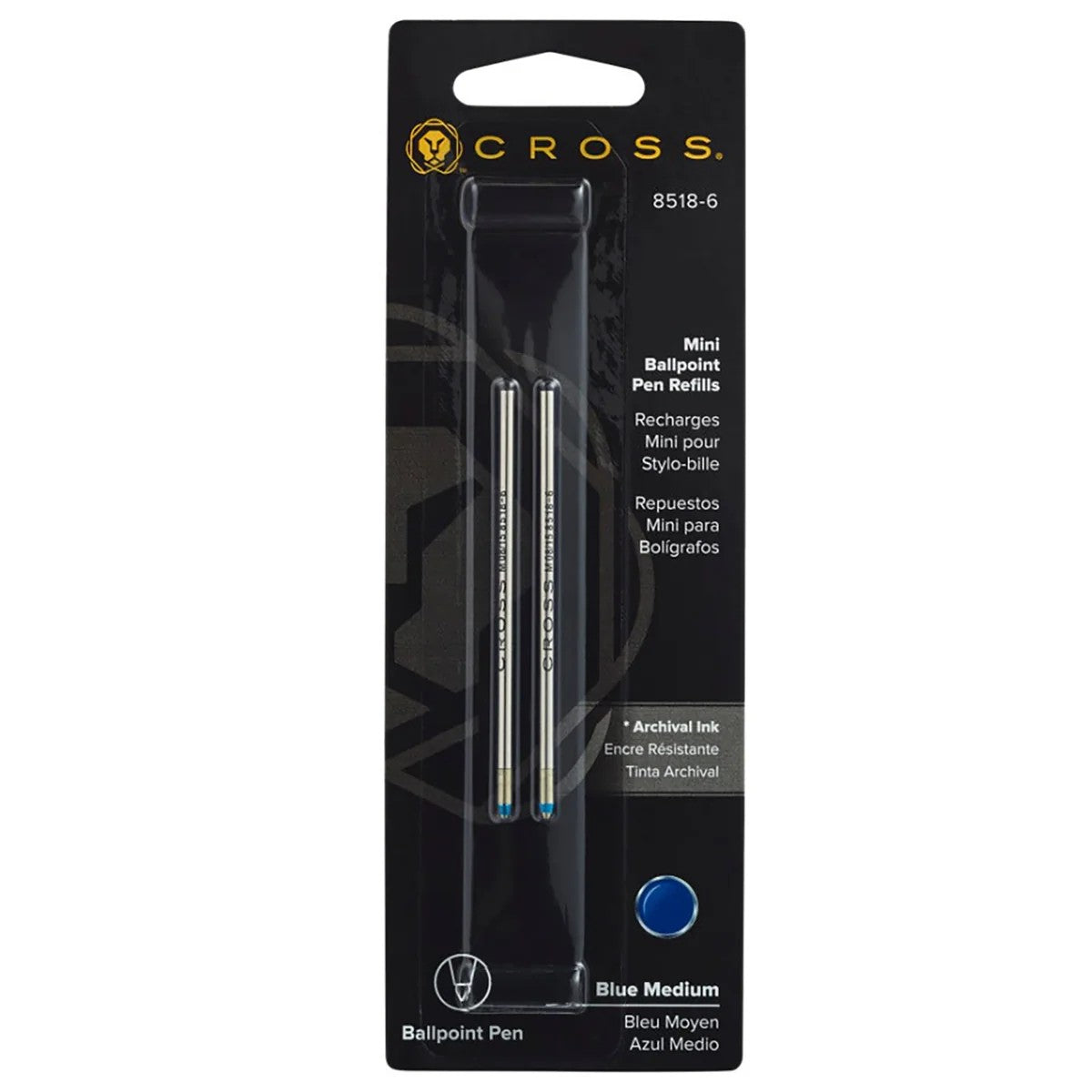 Cross 8518-6 Refill, Ballpoint, Mini Medium Blue 2 Pk