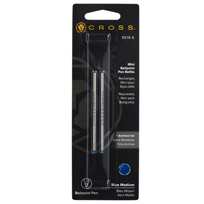 Cross 8518-6 Refill, Ballpoint, Mini Medium Blue 2 Pk