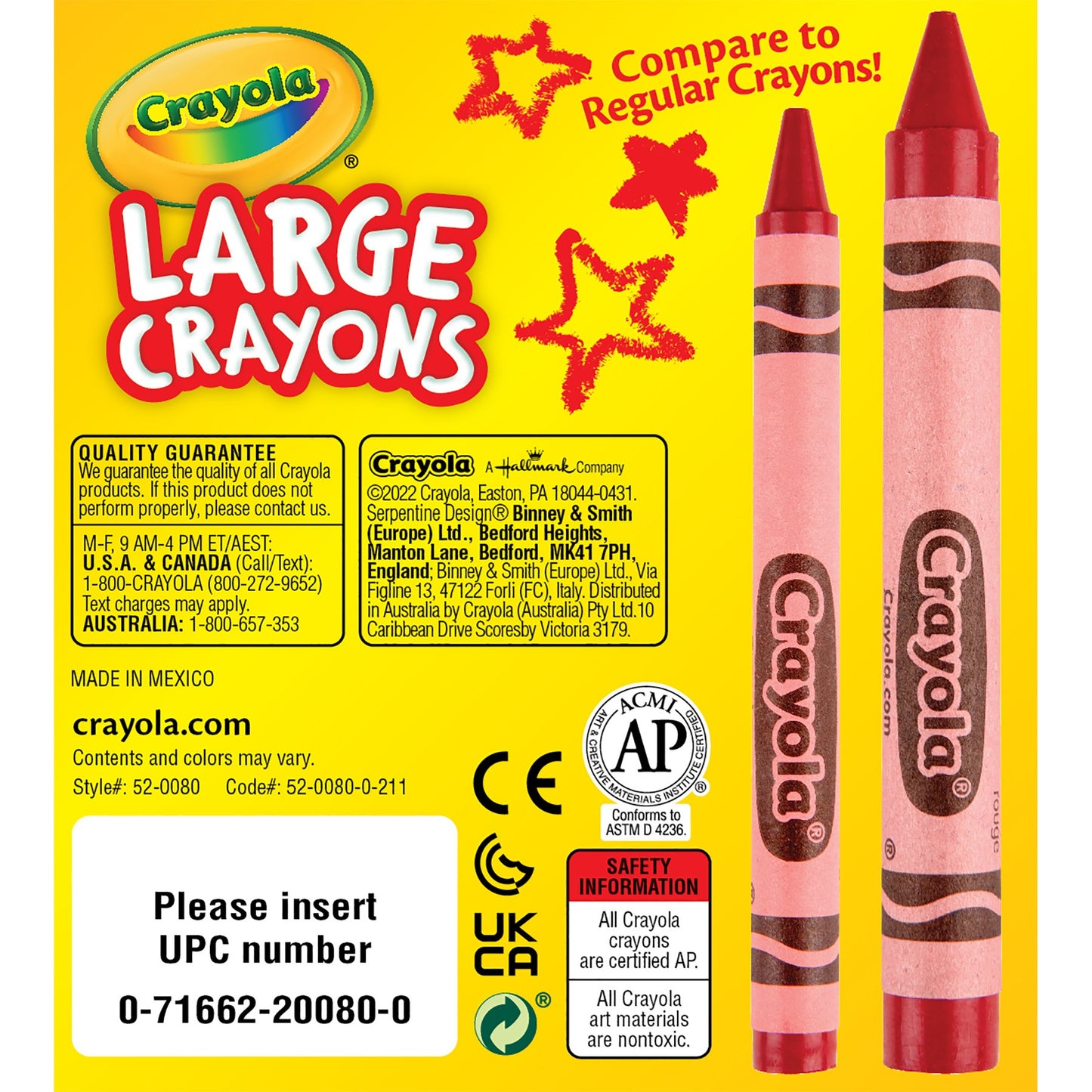 Crayola 52-0080 8 ct. Large Crayons - Tuck Box