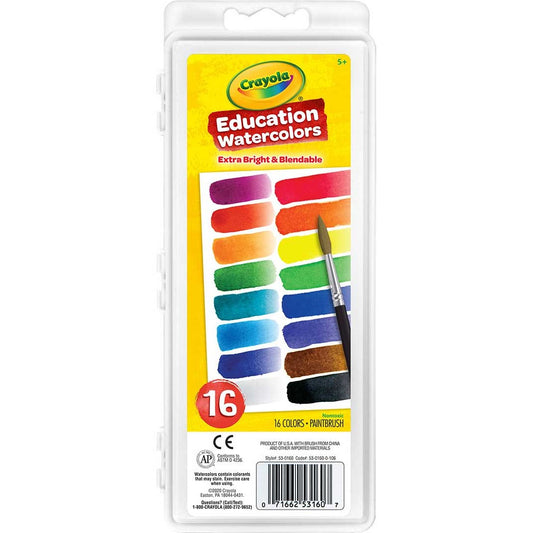 Crayola 53-0160 16 ct. Education Watercolors, Extra Bright & Blendable