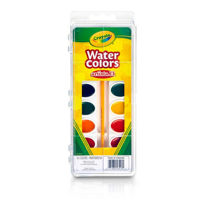 Crayola 53-1516 Artista II Watercolors, 16 Semi-moist Oval Pans, 1 Brush