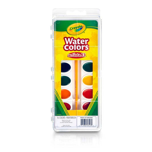 Crayola 53-1516 Artista II Watercolors, 16 Semi-moist Oval Pans, 1 Brush
