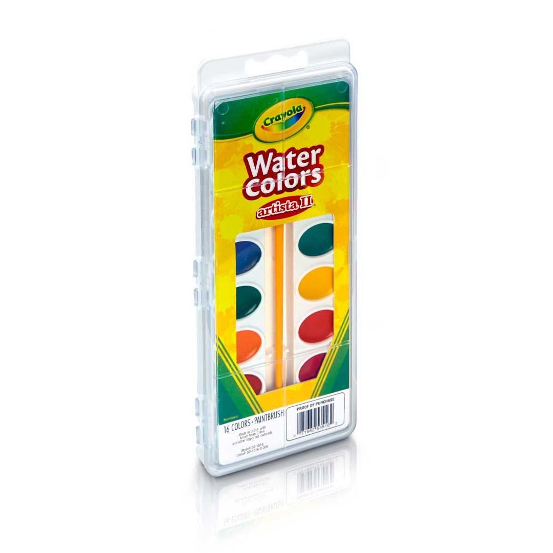 Crayola 53-1516 Artista II Watercolors, 16 Semi-moist Oval Pans, 1 Brush