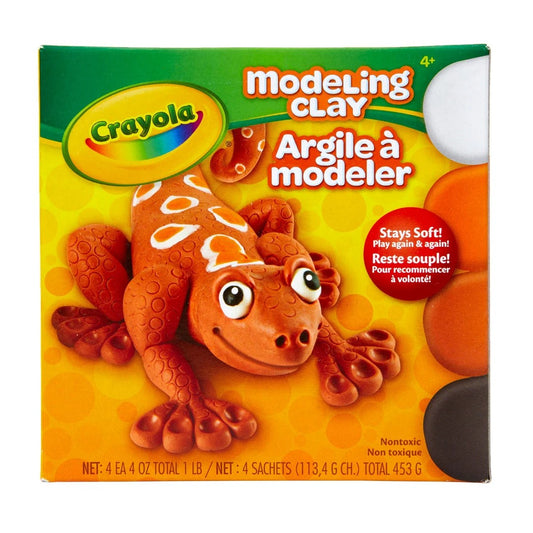 Crayola 57-0400 Modeling Clay, Four 1/4-lb. pcs. - Black, White, Orange, Light Brown