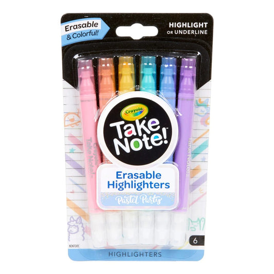 Crayola 58-6556 6 ct. Take Note! Erasable Highlighters, Pastel Party