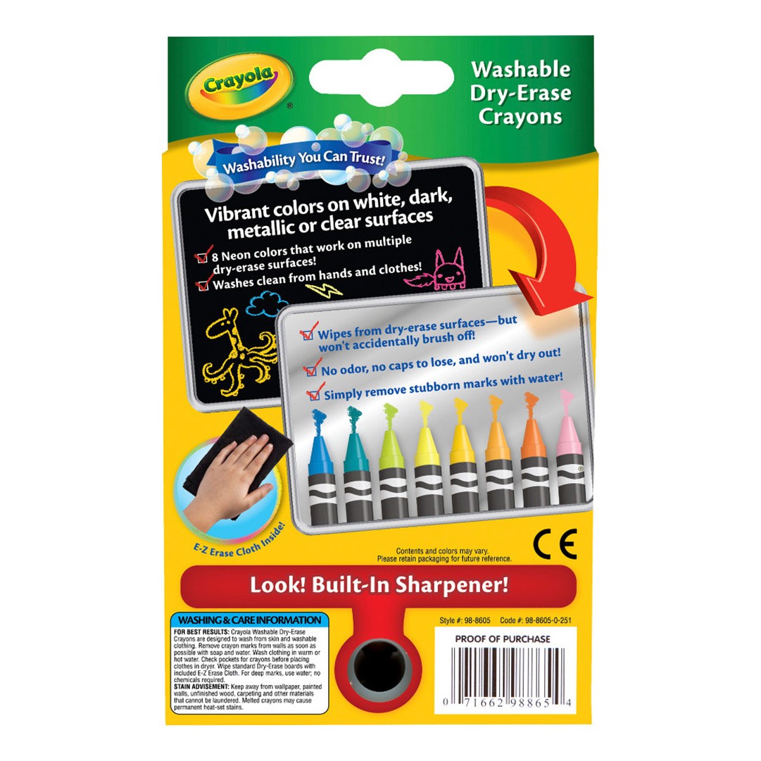 Crayola 98-8605 8 ct. Dry-Erase Crayons, Neon, Large Size