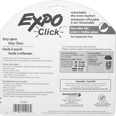Expo 1751667 Click Dry Erase Markers Fine Tip Assorted 6/Set