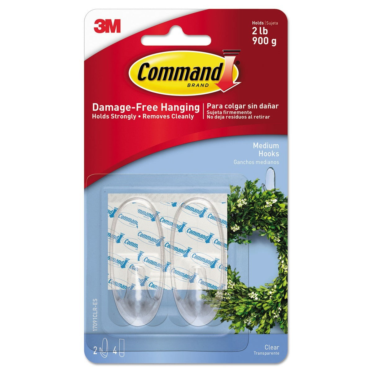 3M 17091CLR-AWES  Command Outdoor Medium Clear Window Hooks