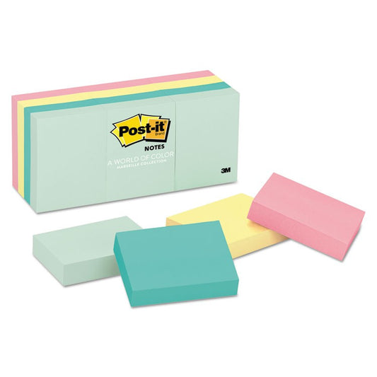 3M 653-AST  Post-it Notes, 1-3/8 in x 1 7/8 in (34,9 mm x 47,6 mm) Marseille colors