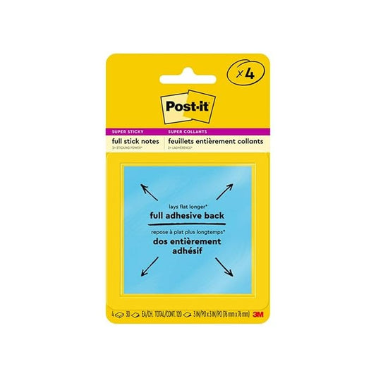 3M F330-4SSAU  Post-it Super Sticky Full Stick Notes, 3 in x 3 in (76 mm x 76 mm)