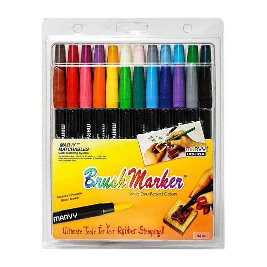 Marvy 1122-024 Le Plume ll Double-Ended Markers with Brush and FIne Tips Set of 24