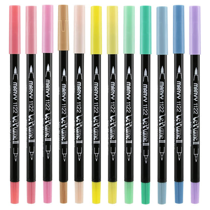 Marvy 1122-024 Le Plume ll Double-Ended Markers with Brush and FIne Tips Set of 24