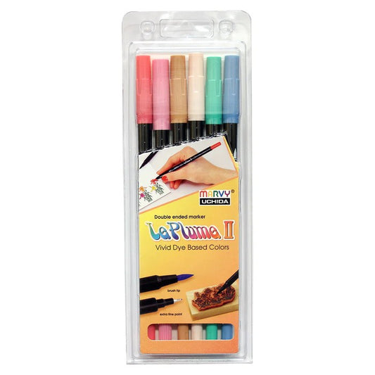 Marvy 1122-6B Le Plume ll Double Ended, Brush and Fine point Pastel Set of 6