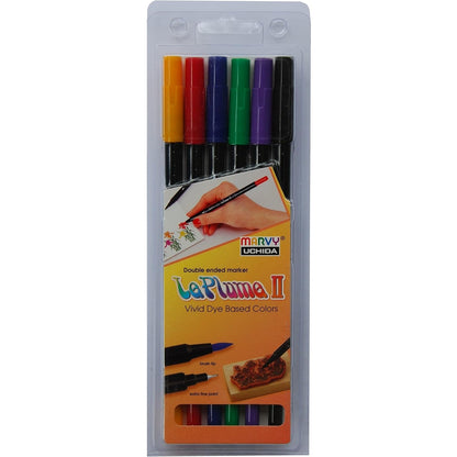 Marvy 1122-6E Le Plume ll Double Ended, Brush and Fine point Classic Set of 6