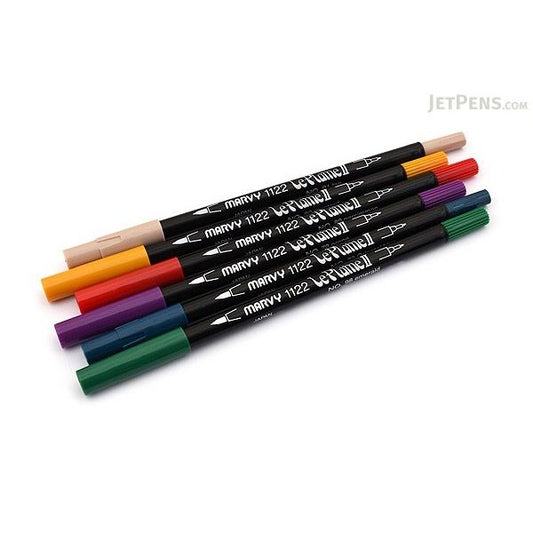Marvy 1122-6G Le Plume ll Double Ended, Brush and Fine point Modern Art Set of 6