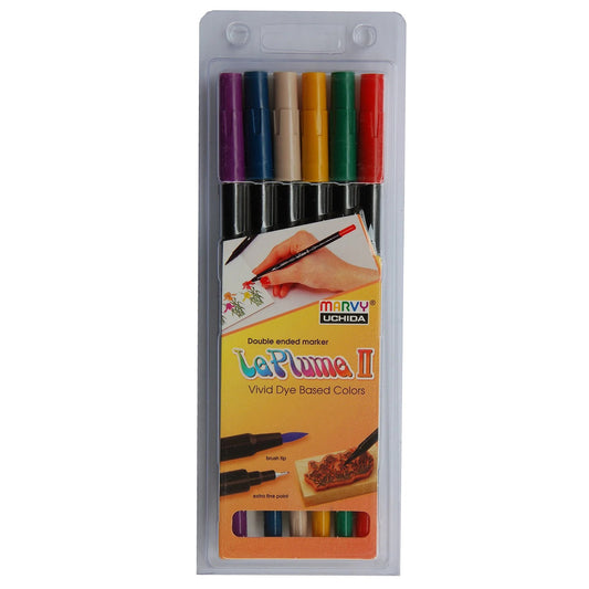 Marvy 1122-6G Le Plume ll Double Ended, Brush and Fine point Modern Art Set of 6