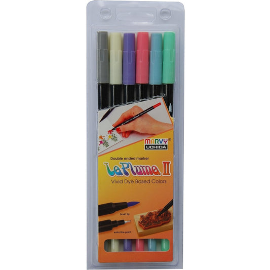 Marvy 1122-6H Le Plume ll Double Ended, Brush and Fine point Savannah Set of 6
