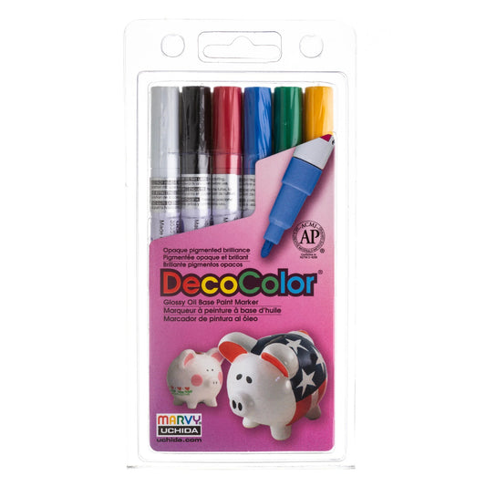 Marvy 200-6A Deco Color Marker 3.mm Fine Point Primary Set
