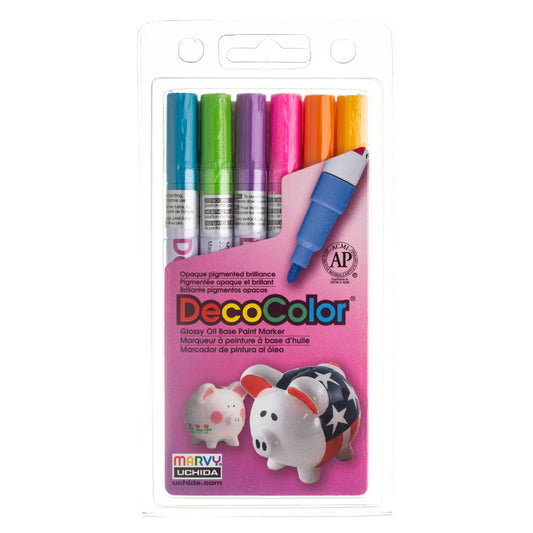 Marvy 200-6C Deco Color Marker 3.mm Fine Point Hot Color Set