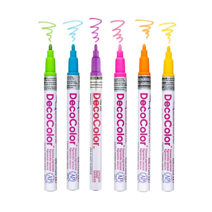 Marvy 200-6C Deco Color Marker 3.mm Fine Point Hot Color Set