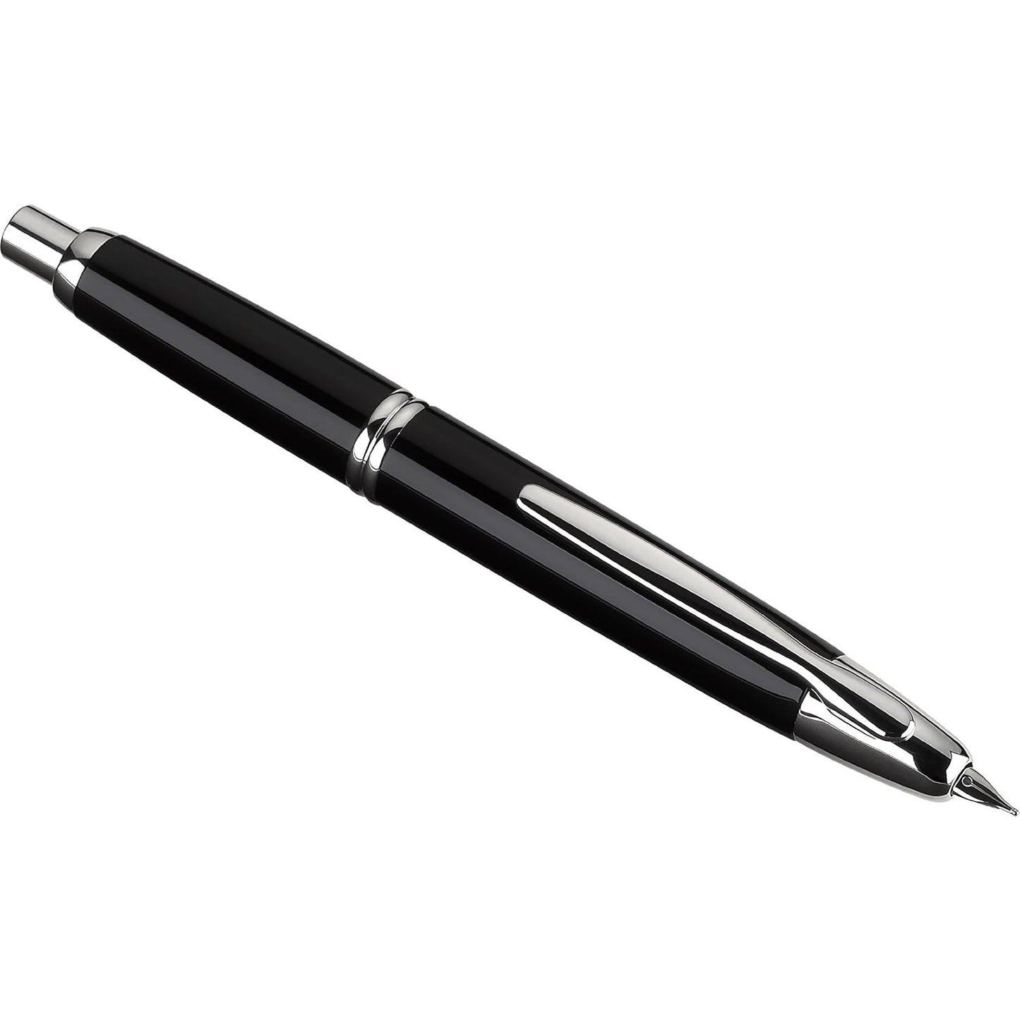 Namiki Vanishing Point Fountain Pen, Black Barrel, Rhodium Accents, Blue Ink, Broad Nib (60342)