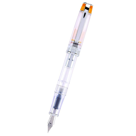 Namiki Prera Fountain Pen, Clear Barrel, Orange/Silver Accents, Fine Nib (60814)