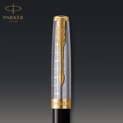 Parker Sonnet Premium Metal Black GT Fountain Pen-18K F GB